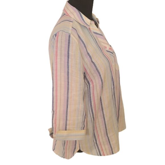 Chico's No Iron Linen Striped Blouse Top - Picture 2 of 9